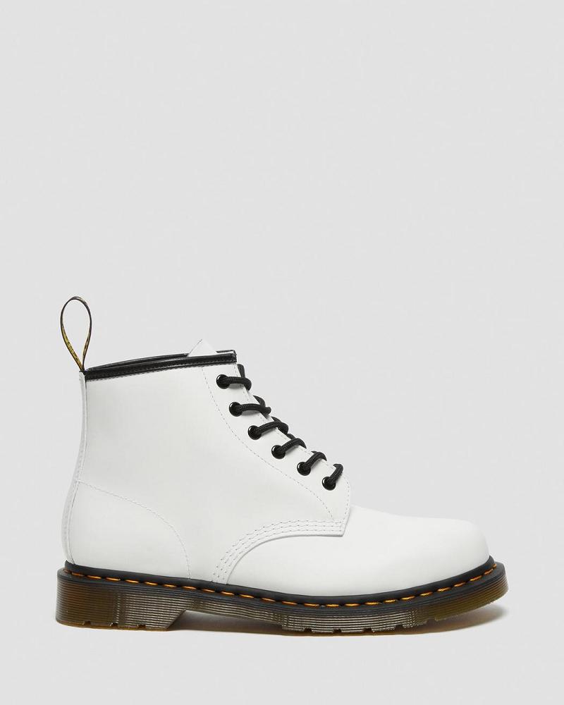 Dr Martens 101 Yellow Stitch Smooth Leren Enkellaars Heren Wit | NL 387HAP